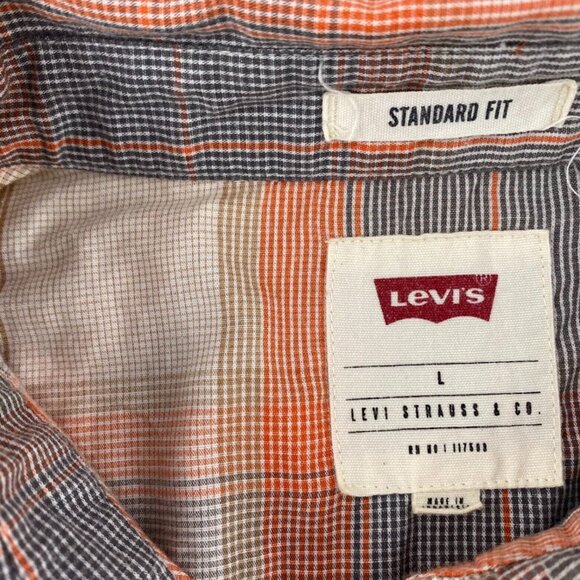 Levis Strauss Mens Shirt Size L Short Sleeve Button Up Collared Plaid Pearl Snap - Picture 4 of 5